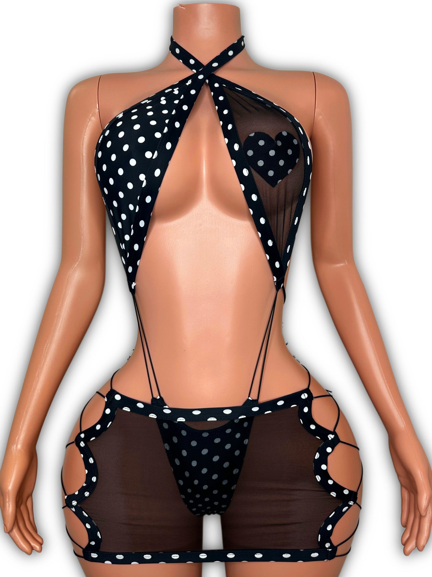 Slingshot polka & skirt with pastie - one size fit most