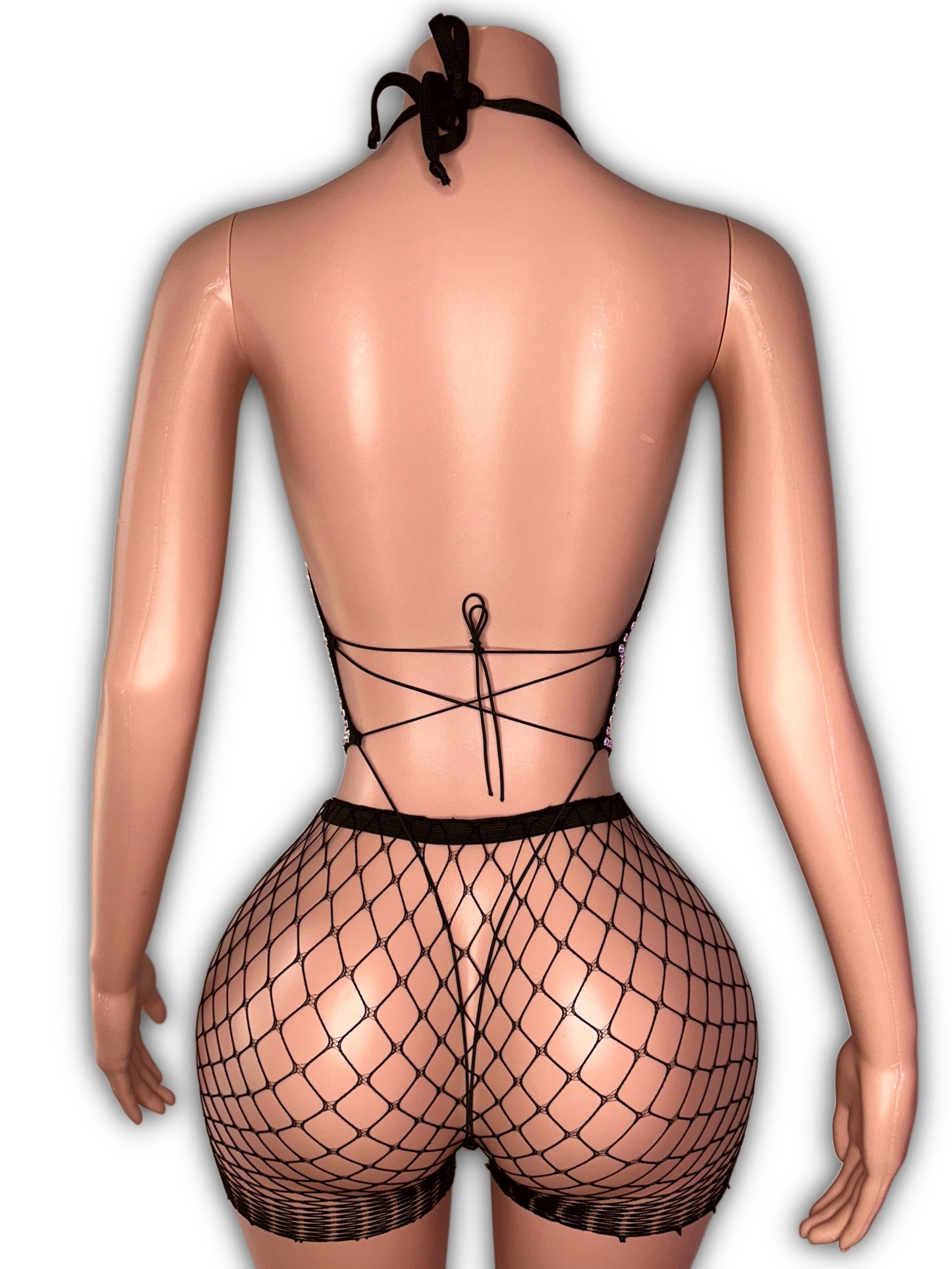 Crystal cheetah with fishnet  - one size fit most