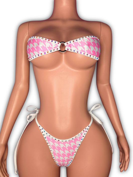 Micro bandeau pink houndstooth - one size fit most