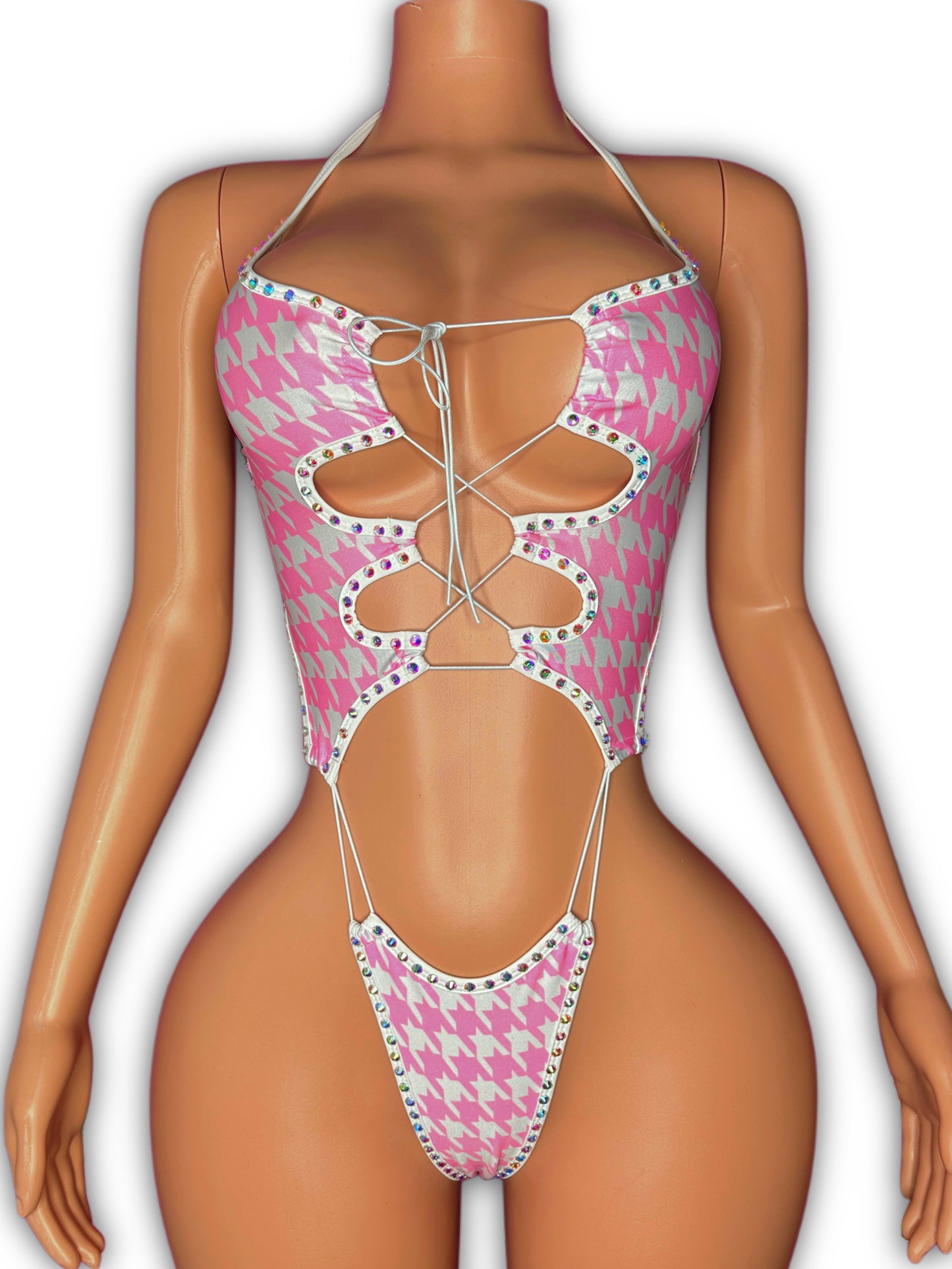 Bliss pink houndstooth- one size fit most