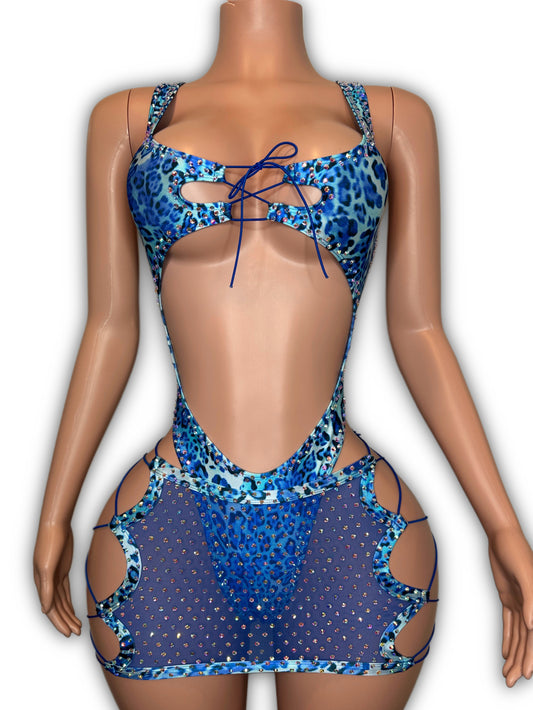 Blue Obsession leopard & skirt  - small-medium