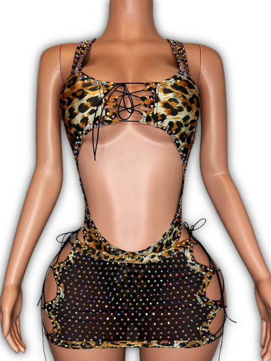 Black Obsession cheetah & skirt  - small/medium