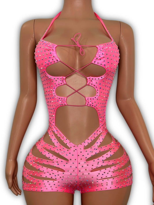 Pink ripped romper - small/medium
